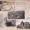 Dressing station post at Dommartin, buildings on the side of the hill have enormous bomb-proof dugouts back of them built by the Germans ; View of the valley ; Church at Dommartin, struck by a shell, while being used as an Ambulance dressing station ; An unexploded German bomb.