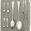 Spoons, salt spoons and sugar tongs.