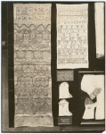 Samplers (left) made by Mary Hollingworth, married 1 July, 1676, to Philip English. [...] Also (right) made by Eunice Bowditch, aged 11, 1 July, 1718.