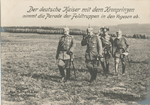 Der deutsche Kaiser mit dem Kronprinzen nimmt die Parade der Feldtruppen in den Vogesen ab.