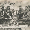 Winterbild von der Ostfront. Rösten des Brotes am Feuer, um es schmackhafter zu machen.