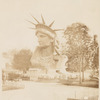 Head of the Statue of Liberty on display in a park in Paris