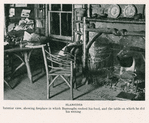 Slabsides. Interior view, showing fireplace in which Burroughs cooked his food, and the table on which he did his writing. [from 'Natural History, Sept. - Oct. 1931, pg. 503].