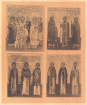 Vyrezok iz sviattsev- 2,3,4, Sentiabria: 1) sv. Mamant. 2) sv. Ioann Postnik, 3) sv. Episkop Anfim, 4) sv. Feoktist, 5) sv. Vavila i s nim tri mladentsa, 6) sv. prorok Moisei ; Vyrezok iz sviattsev 7 i 20 Sentiabria: sv. blagovernyi kniaz' Mikhail Chernigovskii i 2) boiarin ego, sv. muchenik Feodor, 3) sv. muchenik (Evsikhii ?) ; Vyrezok iz sviattsev 11,12,13 Sentiabria: 1) sv. Feodora, 2) sv. Avtonom, 3) sv. Kornilii Sotnik ; Vyrezok iz sviattsev 28,29,30  Sentiabria: 1) sv. Khariton, 2) sv. Kiriak, 3) Grigorii Armenskii