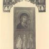 Verkh ot Tsarskikh Dverei, s izobrazheniem Prichashcheniia; v seredine izobrazhen Prestol Obetovaniia ; 1) naverkhu-Bozhiia Mater' Kazanskaia, 2)nezhnee pole-svv. apostol Petr, Anna prorochitsa i sv. velikomuchenitsa Ekaterina.