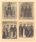 CCL. Svv. Iaroslavskie Chudotvortsy, blagovernye kniaz'ia Feodor, David i Konstantin. Vselenskie sviatiteli: sv. Vasilii Velikii, sv. Grigorii Bogoslov, sv. Ioann Zlatoust; Sv. Paraskeva, Ekaterina, Varvara i Feodosiia; Izbrannye sviatye, nadpisi ne sokhranilis, nesomnenny svv. vrachi bezsrebrenniki Koz'ma i Dem'ian; pervye dva sviatykh- sv. kniaz' Petr i sv. kniaginia Fevroniia Muromskie.