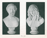 Marble bust of Robert Browning, and marble bust of Elizabeth Barrettt Browning. By Story.