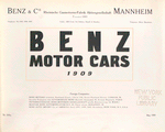 Benz motor cars, 1909; Benz & CIE; Rheinische Gasmotoren-Fabrik Aktiengesellschaft, Mannheim; Founded 1883 [Title page].