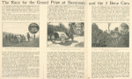 The Race for the Grand Prize at Savannah: and the 3 Benz Cars; Hemery in a Benz at the starting point preparing to start; Hanriot's Benz taken when going at 100 miles an hour; Erle'z Benz car which turned turtle at 60 miles an hour, and yet its mechanism was uninjured.