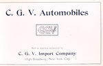 C. G. V. automobiles sold in America exclusively by C. G. V. Import Company [Title page].