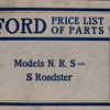 Ford price list of parts; Models N, R, S and S Rodaster; Prices in effect August 1, 1909 [Front cover].
