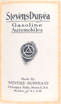 Stevens-Duryea gasoline automobiles [Title page].