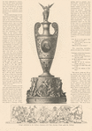 The Bryant testimonial vase. Design submitted by the Gorham Company, with plan showing groups upon the pedestal. (The Art Journal, 1875, p. 146)