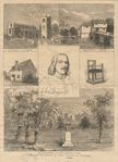 John Bunyan; Elstow Church; Bedford Gaol; Bunyan's house; Bunyan's chair; The new monument to John Bunyan at Bedford (the statue presented to the town by the Duke of Bedford).