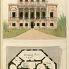 Ground plan: Hall, anti room, library, tea room, drawing room, study, dressing room and eating room.