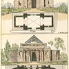Two different views and building plans for chapels.