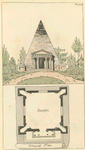View and building plan of a chapel.