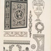Schränkchen aus Mahagoni mit vergoldeten Bronzebeschlägen im Grand Trianon, Versailles - Entwurf zu einer Vase von Perciier -  Bronzebeschläge Abbildung für Möbel - Stickerei auf Seide - Entwurf zu einer Decke.