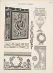 Schränkchen aus Mahagoni mit vergoldeten Bronzebeschlägen im Grand Trianon, Versailles - Entwurf zu einer Vase von Perciier -  Bronzebeschläge Abbildung für Möbel - Stickerei auf Seide - Entwurf zu einer Decke.
