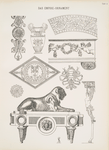 Möbelbeschlag aus dem Schlosse in Stuttgart - Entwurf zu einer Vase - Bronzediskus - Fuss einer empireuhr - Deckendekration - Kaminvorsatz aus dem Schlosse Compiègne - Tischfuss aus ziselierter Bonze - Bronzebeschläge.