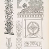 Seidenstickerei im Schlosse von Fontainbleau - Bett Louis Philipps in Fontainebleau - Wanddekoration - Schränkchen aus dem Schlosse Fontainebleau - Bronzebeschläge.