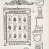 Bettdekoration im Grand Trianon, Versailles - Gestickter Ofenschirm im Schlosse Fontainebleau - Bronzeschläge im Schlosse von Stuttgart - Kandelaberfuß - Kaminvorsatz im Grand Trianon, Versailles.