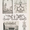 Vorderseite des Umschlags zu dem Perthes'schen Journal - Der Thron des Königs Jérôme im Ständehaus zu Kassel - Möbelbeschlag aus ziselierter Bronze - Entwurf zu einem Rollbureau Napoleons I - Bronzeornament von einer Uhr im Schlosse Fontainebleau.