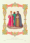 Odezhda tsarits. (S portretov tsarits Evdokii Luk'ianovny i Natalii Kirillovny.) Khromolitografiia F. Dregera.