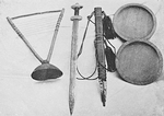 Native harp, sword, and scabbard, and Mandingo wooden plates from north-western Liberia