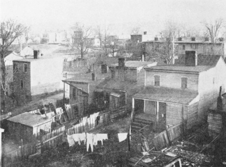 Rear view of Negro homes on Center Street in Fulton, Richmond NYPL
