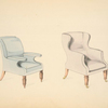 Easy chairs, with hollowed (in and out) arms.