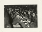 Soldiers eating in mess hall