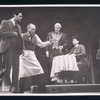 Alan Alda, Sam Levene, Theodore Bikel, and Brenda Lewis in the stage production Cafe Crown