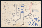 Caffe Cino after the fire showing advertisement for "With Creatures Make My Way" by H.M. Koutoukas. Verso shows accounting for money collected in the passed basket at some performances (Wednesday through Friday) of "Dames at Sea" during May 1966