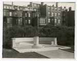 Oliver Wendell Holmes memorial seat and  sundial, on the Charles River Bank embankment, back of his Beacon Street house.