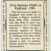 First balloon flight in England, 1784.