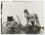 Toys, - Horse of carved wood; Toy-Phaeton made of wood, before 1800. First barouche owned in Salem, made by Samuel Burrill in 1822. From Essex Institute.