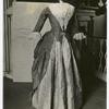 Costume, watered green silk overskirt, pink silk quilted petticoats; about 1810, from the Silsbee family. E.I.