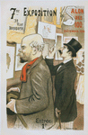 Affiche pour la "7e Exposition du Salon des Cent". Au premier plan, Paul Verlaine; très fidèle portrait du poète. Au deuxième plan, M. Jean Moréas.