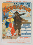 Affiche pour la Compagnie des Chemins de fer de l'Ouest, "Excursions en Normandie et Bretagne".