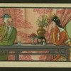 Domestic scene, woman and man talk at a table.