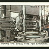 Boring the wheel tyre [tire] for shrinking.