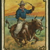 Riding a steer.