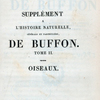 Half-title page Supllément a l'histoire naturelle, générale et particulère, de Buffon. Tome II, oiseux.