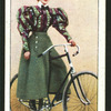 Lady cyclist wearing divided skirt.