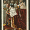 The Sovereign taking the oath kneeling at the altar.