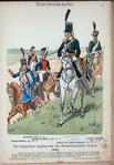 Niederlande. Die Belgische Regimenter der Niederländischen Armee: [l.to r.] Husaren-Offizier (Rgt. Nr. 6), Karabinier (Rgt. Nr. 2), Karabinier-Offizier (Rgt. Nr. 2), Offizier der leichten Dragoner (Rgt. Nr. 4), Leichter Dregoner (Rgt. Nr. 4)