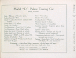 Model "D" Palace Touring car; Price $ 2750.00 ; [Specifications].