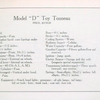 Model "D" Toy tonneau; Price $ 2750.00 ; [Specifications].