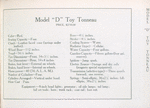 Model "D" Toy tonneau; Price $ 2750.00 ; [Specifications].